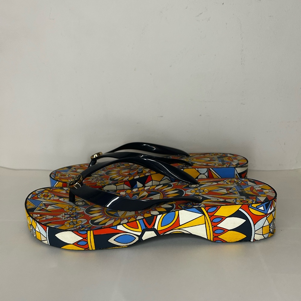Tory Burch Psychedelic Geo Pattern Wedge Flip Flops